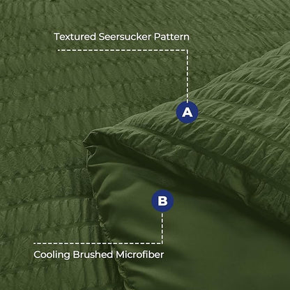 HYMOKEGE Olive Green Full Size Comforter Sets Seersucker 7 Pieces, All Season Luxury Bed in a Bag for Bedroom, Bedding Set with Comforter, Sheets, Pillowcases & Shams