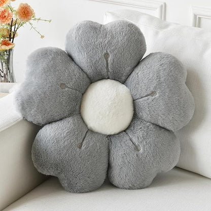 Flower Pillow, Flower Shaped Pillow Decorative Throw Pillows for Bed Couch, Cute Daisy Pillow Dorm Decor Floor Seating Cushion (Grey, 15 Inches)