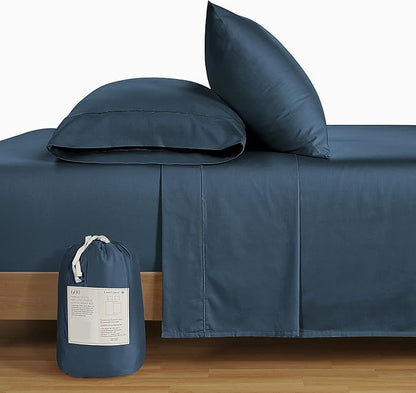 LANE LINEN California King Sheets Sets - 4 PCs. 600 Thread Count Cal King Sheet Set - 100% Cotton Sheets Cal King - Ultra Soft, Sateen Weave California King Bed Sheets Set - Denim