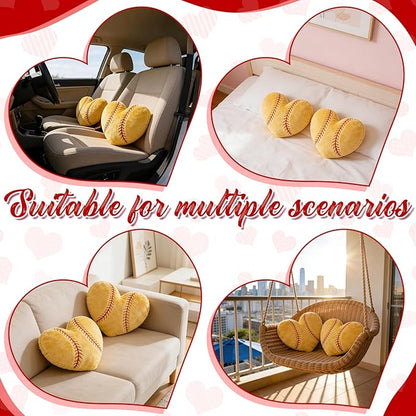 2Pcs Softball Throw Pillow, 11 in Soft Embroidered Fluffy Softball Pillow, Stuffed Plush Heart Shape Softball Pillow for Bedrooom Couch Bed Decoration, Gift for Softball Lover Player Team