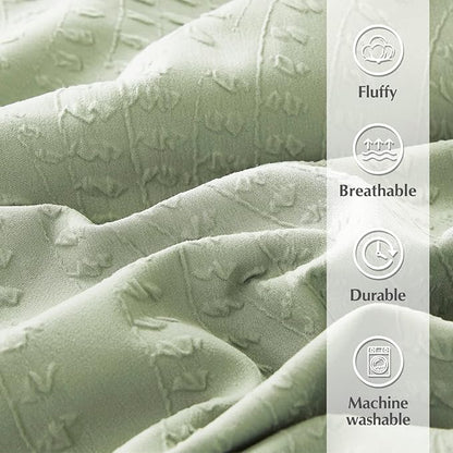 Geniospin King Comforter Set - 7 Pieces Textured Sage Green Bedding Sets, Shabby Chic Comforter Set, All Season Comfortable Bed in a Bag with Comforter, Sheets, Pillowcases & Shams