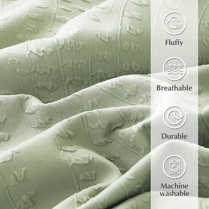 Geniospin Queen Comforter Set - 7 Pieces Botanical Textured Sage Green Bedding Sets, Boho Shabby Chic Comforter Set, All Season Lightweight Bed in a Bag with Comforter, Sheets, Pillowcases & Shams