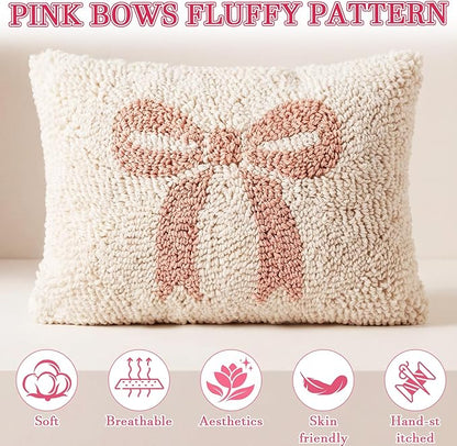 Peryiter Handicraft Bow Throw Pillow 12'' x 8'' Coquette Needlepoint Throw Pillow Cute Bow Decor Gift for Home Decoration Party Decor, Couples, Wedding, Room Cushion