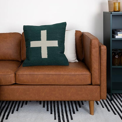 Creative Co-Op Swiss Cross Cotton Wool Throw Pillow, Green and Cream