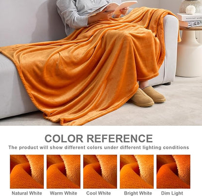 Hansleep Fleece Orange King Blanket, Super Soft Flannel Fuzzy Plush Cozy Blanket for All Seasons, Orange, King 90x108 Inches
