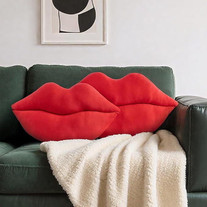 AELS 3D Large Lips Throw Pillows, Set of 2, Soft Decorative Love Pillows, Velvet Cute Pillow for Couch, Sofa, Bed, Living Room, Bedroom, Red