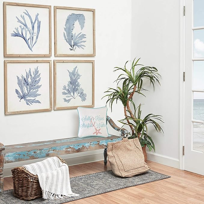C&F Home Salty Kisses Starfish Wishes Embroidered Cotton Accent Throw Pillow 18" x 18" All Seasons Summer Beach House Inspirational Quote Coastal Home Living Room Sofa Couch Chair Bed Bedroom Decor