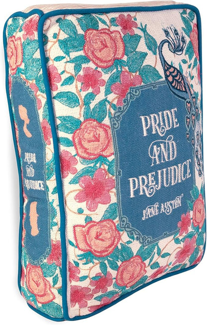 Steel Mill & Co. Book Shaped Throw Pillow, 14.5" x 10" Decorative Literary Pillow with Embroidered Cover, Printed Page Edges and Piping Detail for Mother's Day Gifting (Pride and Prejudice)