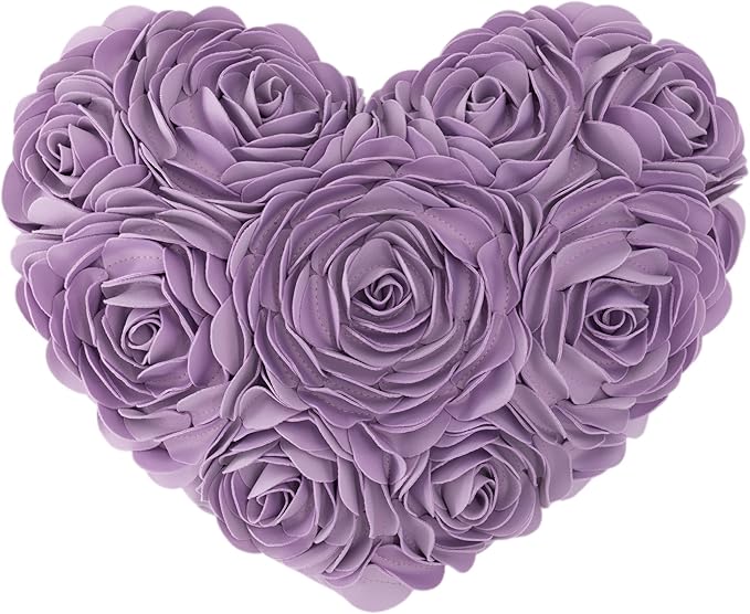 JWH Valentine's Day Throw Pillow Covers Decorative Flower Accent Pillow Cases Heart Shaped Cushion for Couch Living Room Bed Chair 14 x 16 Inches Purple Lilac