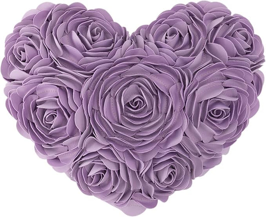 JWH Valentine's Day Throw Pillow Covers Decorative Flower Accent Pillow Cases Heart Shaped Cushion for Couch Living Room Bed Chair 14 x 16 Inches Purple Lilac