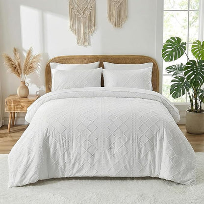 Nesker Queen Comforter Set - 7 Pcs Whilt Comforters Tufted Boho Bedding Sets, Soft Cozy Chic Bed in a Bag, Vintage Shabby Bed Set All Season with Comforter, Fitted Sheet, Flat Sheet & Pillowcases