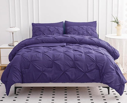 LANE LINEN Twin Size Comforter - 5 Piece Set - Refined Pintuck Finish for Hotel-Style Bedding - Ultra-Soft Microfiber All-Season Complete Bed in a Bag - Everyday Comfort for Home Bedrooms – Purple | Hotel microfiber, Ultra soft durable, Light year roun...