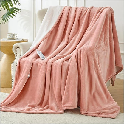 Electric Blanket Heated Twin Size-62" x 84" Heated Blanket with 8 Heat Levels & 10 Hours Auto Off, Fast Heating Flannel Blankets Machine Washable with ETL & FCC Certified, Pink