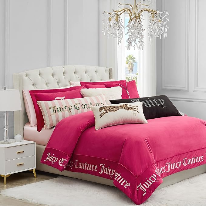 Juicy Couture Reversible Velvet Cheetah Pillow, 14" x 24" Decorative Pillow, White