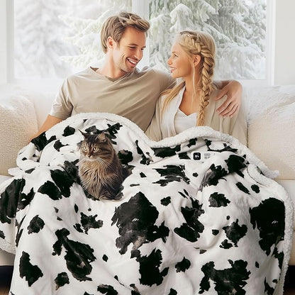 Heated Blanket Throw Electric Blanket – Fast Heating Blanket with 10 Heat Settings & 10 Hours Auto Off, Cow Print Blanket Cozy Soft Fleece Sherpa, Washable, Warm Gifts for Grandma