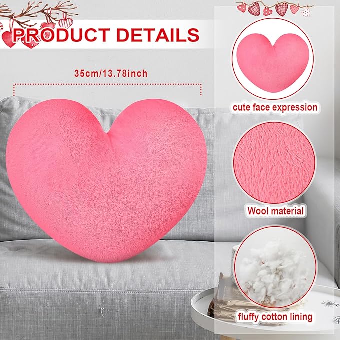 Suzile 4 Pcs Valentine's Day Heart Throw Pillows Red White Pink Heart Shape Plush Love Pillow Soft Decorative Back Cushion Valentine Decorative Pillows for Women Bed Sofa Chair Home Decor Wedding Gift
