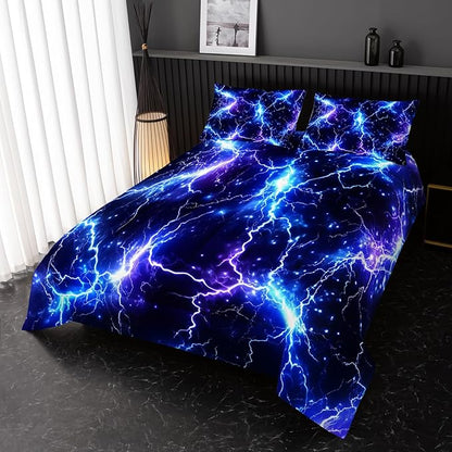 Blue Lightning Comforter Set Twin Size Bed in A Bag,Lightning Bedding Set for Teen Adult Blue Room Decor Ultra-Soft Lightweight Microfiber with 2 Pillowcases