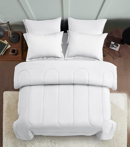 Maple&Stone Full Size Comforter Set 7 Pieces Bed in a Bag - Down Alternative Bed Set with Sheets, Pillowcases & Shams, Soft Reversible Duvet Insert,White