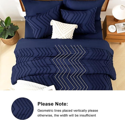 Litanika Oversized King Size Comforter Set with Sheets Navy Blue - 7 Pieces Bed in a Bag Oversized King Boho Tufted Complete Bedding Sets with Comforter, Sheets, Pillowcases & Shams