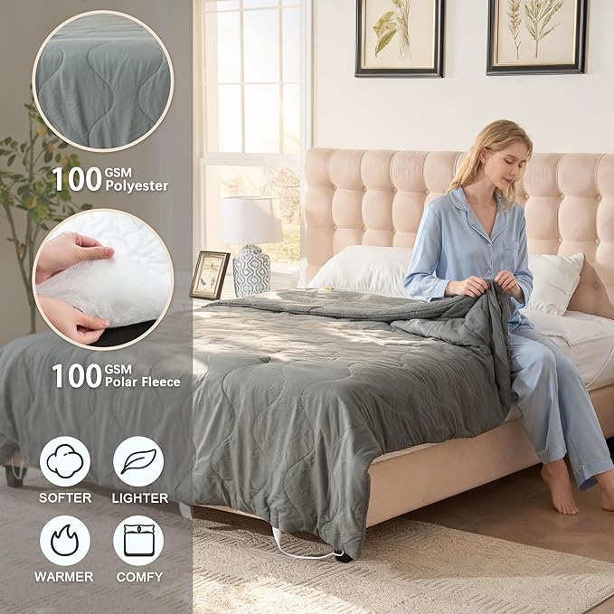 Electric Blanket King Size - Dual Control Heated Blanket King Size, Fast Heating with 10 Time Settings & 6 Heat Settings, Warm Gift (Gray, King 90" x 104")