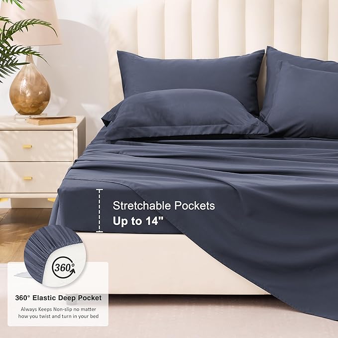 Love's cabin King Size Comforter Set Indigo Blue, 7 Pieces King Bed in a Bag, All Season Bedding Sets with 1 Comforter, 1 Flat Sheet, 1 Fitted Sheet, 2 Pillowcase and 2 Pillow Sham