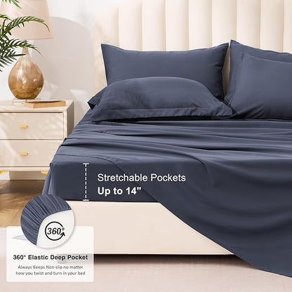 Love's cabin Full Comforter Set Indigo Blue, 7 Pieces Full Bed in a Bag, All Season Bedding Sets with 1 Comforter, 1 Flat Sheet, 1 Fitted Sheet, 2 Pillowcase and 2 Pillow Sham