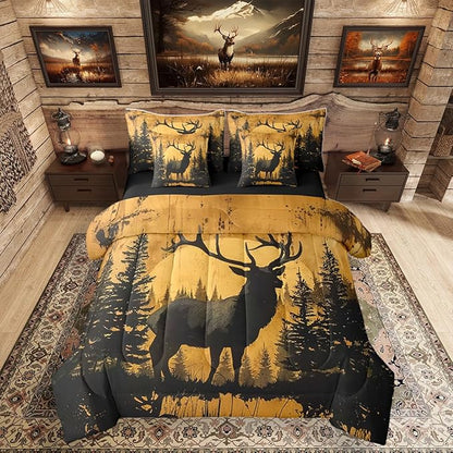 Erosebridal Full Size Rustic Cabin Lodge Comforter Set with Sheets 7 Pcs | Hunting Deer Bedding Set for Kids Boys Teens Adults Rural Country Cute Deer Bed Sets Woodland Farmhouse Animal Quilt Sets