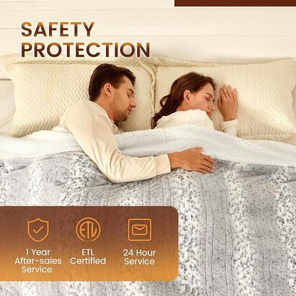 Bearhug Electric Blanket Heated Blanket Full Size 77"x 84" Warm Heating Blanket Gift Reversible Faux Fur & Sherpa 10 Heating Levels & 1-12H Auto Off, Machine Washable, Over-Heat Protect, ETL Certified