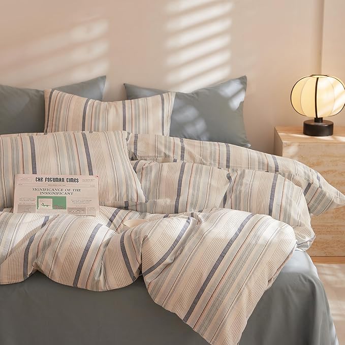 HighBuy Aztec Striped Comforter Set Queen Size Farmhouse Chic Gingham Bedding Comforter Set Geometric Blue Stripes Lightweight Fluffy Bedding Comforter Sets for Queen Bed