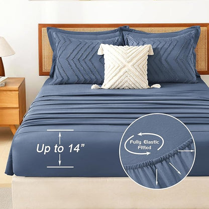 Litanika Twin XL Comforter Set Ocean Blue - Boho Tufted Shabby Chic Bed in a Bag for College Dorm, 5 Pieces Fluffy Soft Farmhouse Bed Set for All Seasons