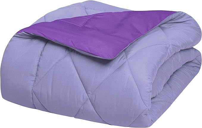 Elegant Comfort Goose Down Alternative-Diamond-Stitched-Quilted 2-Piece Reversible Comforter Set/Duvet Insert Ultra Soft Bedding-Medium Warmth for All Seasons, Twin XL, Lavender/Purple
