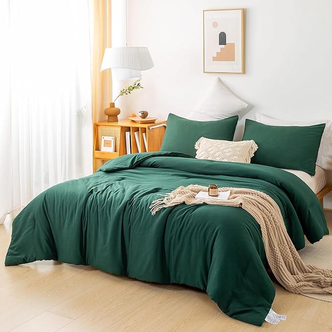 COTTEBED Ultra-Soft Polycotton Bedding Comforter Set Twin XL/Twin Size - Hunter Forest Green Cozy Lightweight Solid Bed Quilt Blanket for Kid Teens School College Dorm All Season Use - Emerald Green