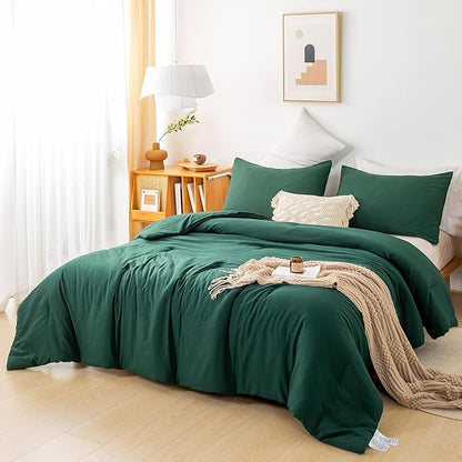 COTTEBED Ultra-Soft Polycotton Bedding Comforter Set Twin XL/Twin Size - Hunter Forest Green Cozy Lightweight Solid Bed Quilt Blanket for Kid Teens School College Dorm All Season Use - Emerald Green