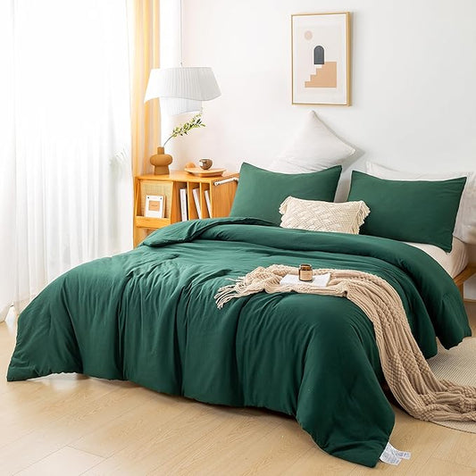 COTTEBED Ultra-Soft Polycotton Bedding Comforter Set Twin XL/Twin Size - Hunter Forest Green Cozy Lightweight Solid Bed Quilt Blanket for Kid Teens School College Dorm All Season Use - Emerald Green