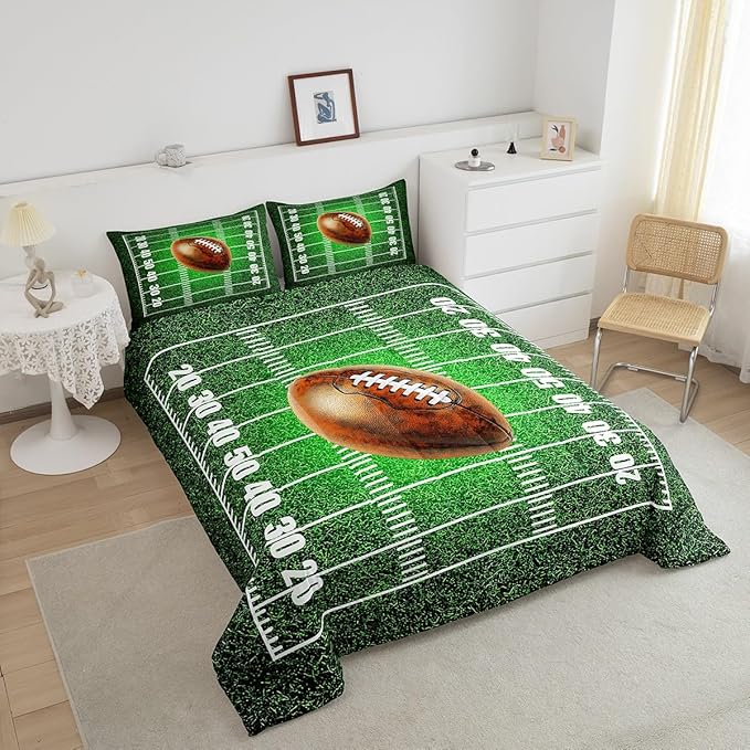 Feelyou Rugby Comforter Set King Size Football Comforter for Boys Girls Teens Soccer Ball Game Bedding Set Gift for Football Lover Duvet Set Bright Green Quilt Set
