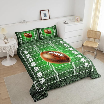 Feelyou Rugby Comforter Set Queen Size Football Comforter for Boys Girls Teens Soccer Ball Game Bedding Set Gift for Football Lover Duvet Set Bright Green Quilt Set