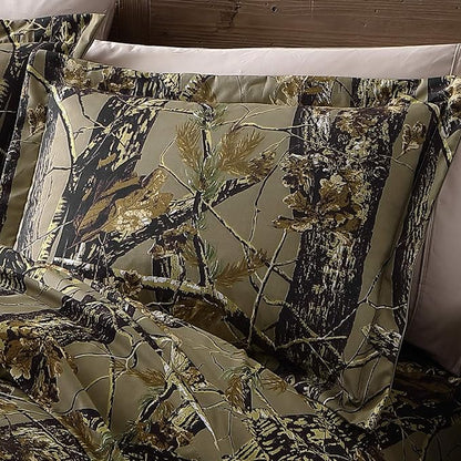 Chezmoi Collection Salem 3-Piece Cabin Lodge Forest Woods Comforter Set - Nature Camo Tree Leaves Printed Soft Microfiber Bedding - Natural, Full