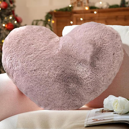 YRXRUS Heart Pillow, Dusty Pink Heart Pillows, Love Pillow Gifts, 14X17 Inch Large Heart Shaped Pillows, Faux Rabbit Fur Coquette Room Decor Throw Pillows, Living, Bedroom, Indoor Outdoor