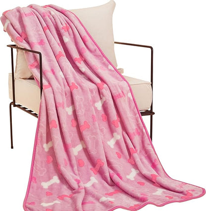 Allisandro Luxurious Dog Blanket, 350 GSM Super Fuzzy Microplush Fleece Pet Blankets for Small Medium Large Dogs and Cats, Pink Bone, 80 × 64 Inches
