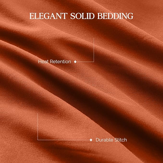 Andency Burnt Orange Full Size Comforter Set, 3 Pieces Solid Boho Lightweight Bedding Sets, All Season Reversible Lightweight Soft Microfiber Bed Set for Girls Women