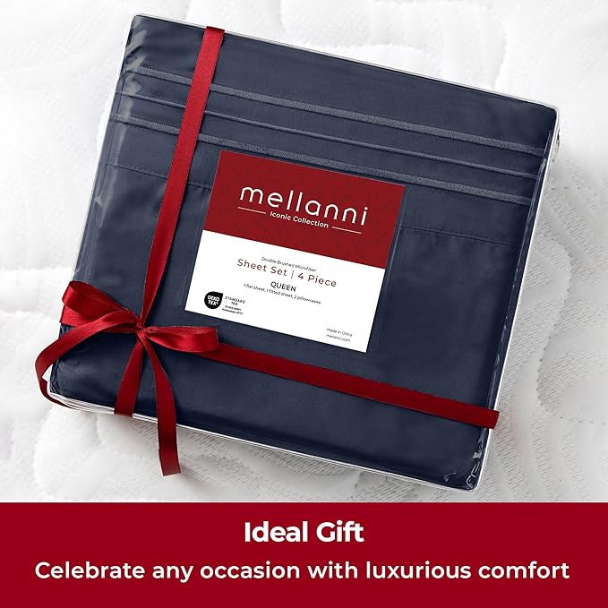 Mellanni Extra Deep California King Sheets - 4 PC Iconic Collection Bedding - Hotel Luxury, Ultra Soft, Cooling Bed Sheets - Wrinkle, Fade, Stain Resistant (Cal King, Navy Blue)