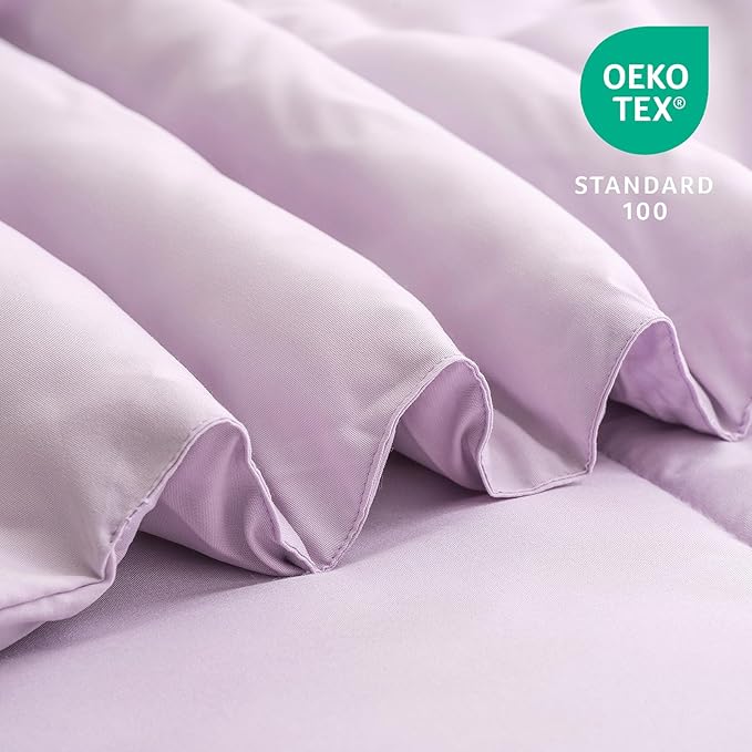 ARTALL Queen Bed in a Bag 7 Pieces, Light Purple Solid Comforter with Eiffel Tower Floral Sheet Set, French Chic Style Soft Bedding Sets with Comforter, Sheets, Pillowcases & Shams for All Seasons