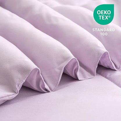 ARTALL Queen Bed in a Bag 7 Pieces, Light Purple Solid Comforter with Eiffel Tower Floral Sheet Set, French Chic Style Soft Bedding Sets with Comforter, Sheets, Pillowcases & Shams for All Seasons