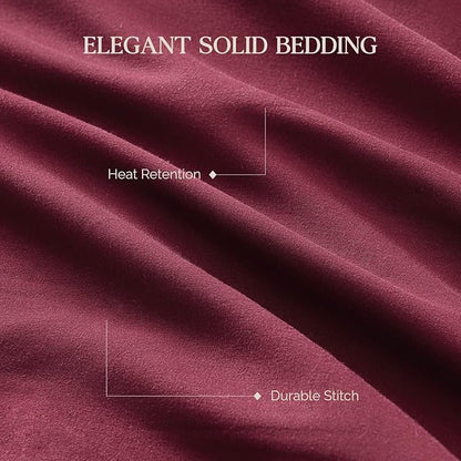 Andency Burgundy Oversized King Comforter Set, 3 Pieces Lightweight Soft Solid Bed Comforter, Oversized Fluffy Microfiber Bedding Set (120x98In, 2 Pillowcases)