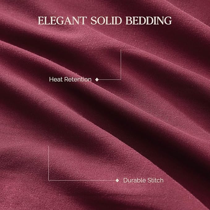 Andency Burgundy Full Size Comforter Set, 3 Pieces Boho Solid Reversible Bed Comforter, All Season Lightweight Soft Microfiber Bedding Comforter Set for Girls, Women, Adults