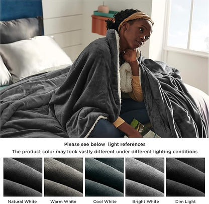 Bedsure GentleSoft Sherpa Fleece Throw Blanket Twin Size for Couch - Thick and Warm Throw for Women and Men, Soft Fuzzy Plush Twin Blanket for Winter, Non-Heated, Charcoal, 60x80 Inches