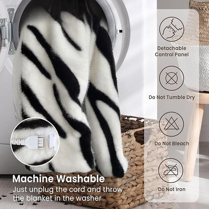 Luxury Faux Fur Heated Throw Blanket - Ultra Soft Plush Electric Blanket, 6 Heating Levels & 12 Hours Auto-Off, ETL Certified, Washable, Luxurious Gifts, Warm Neutral Abstract Stripe, 50''x60''