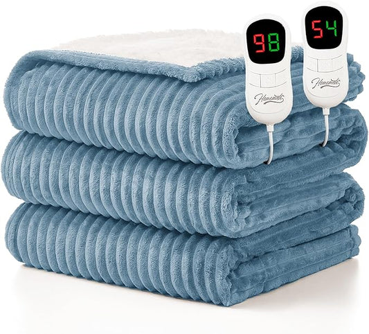 Homemate Electric Heated Blanket King Size - 100"x90" Heating Blanket King Size Dual Control 1/2/4/6/8 Hours Auto-Off 10 Heat Level Over-Heat Protection Soft Flannel Sherpa ETL Certification