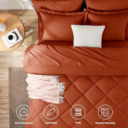 CozyLux Full Size Comforter Sets Burnt Orange - 7 Pieces Bed in a Bag Full, Luxury Soft Bed Set for All Seasons, Bedding Set with Down Alternative Comforter, Sheets, Pillowcases & Shams, Terracotta