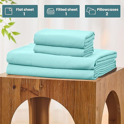 Bedlifes 100% French Pure Linen Sheets California King Size Breathable and Cooling Flax Sheet Set Soft Durable and Moisture Wicking 16 Inch Deep Pocket-4 Piece(Cal King,Teal)
